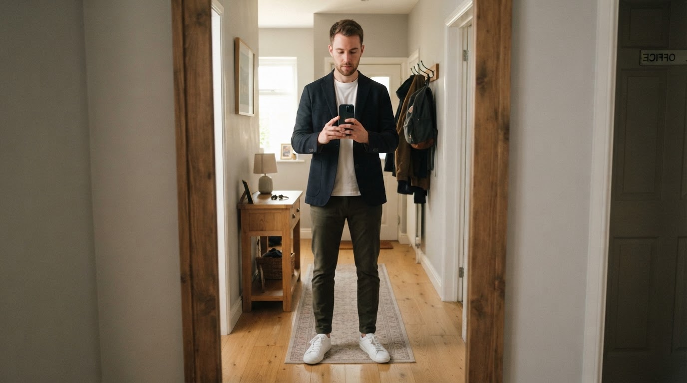 Editorial illustration for ask ai to rate my outfit photo.