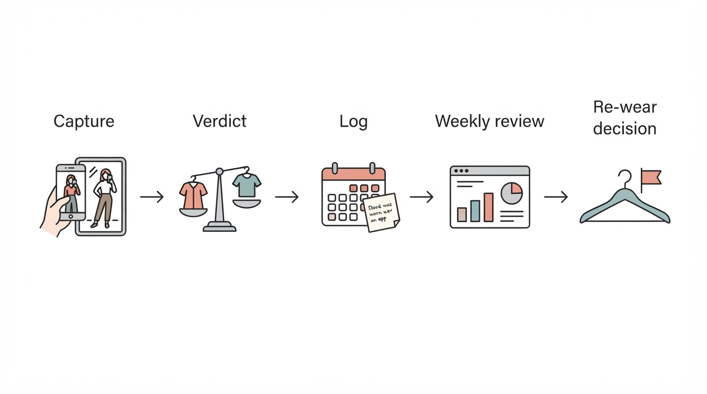 Workflow diagram for app to track what i wore every day.