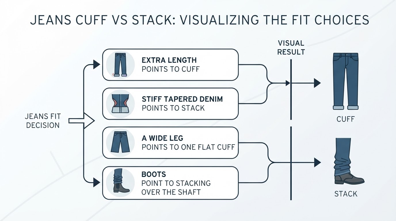 Workflow diagram for jeans cuff vs stack which looks better.