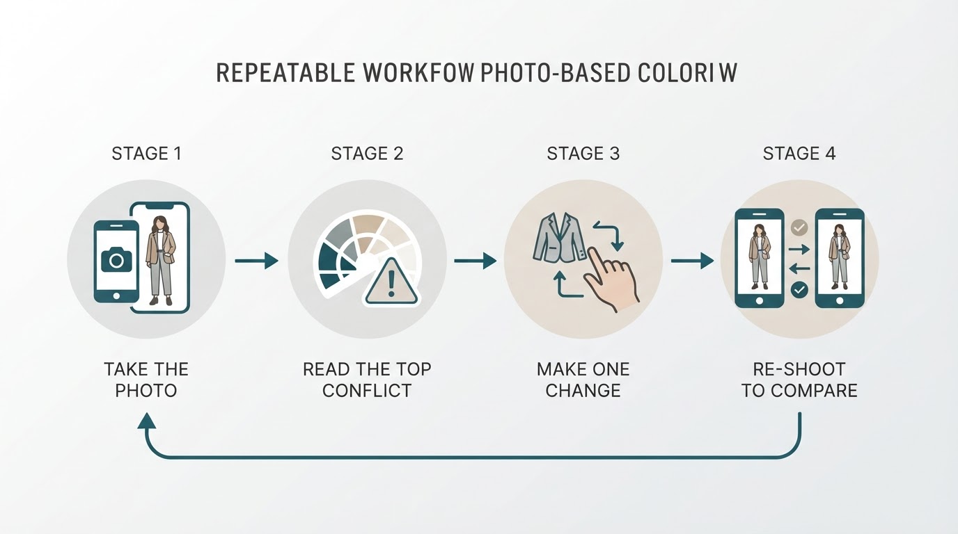 Workflow diagram for photo based color analysis of my outfit.